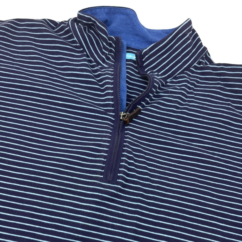 J.McLaughlin Mens M Quarter Zip Pullover Navy Blue Striped Pima Cotton